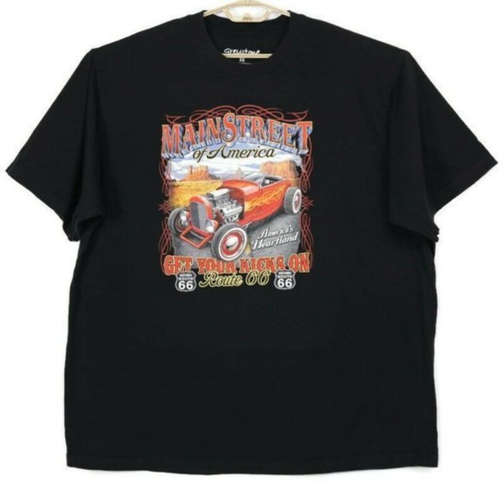 Main Street Of America Kicks‎ On Route 66 Car Garage T-Shirt Black 3XL